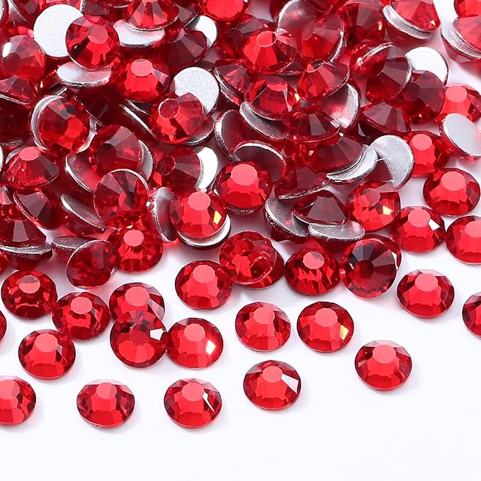 Meibite Light Siam Flatback Rhinestones, Glass Rhinestones for Nail Art and Craft, Glue Fix, Loose Crystal Gemstones(Red, SS12, 1440pcs, 2.9-3.0mm)