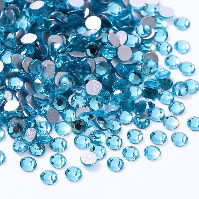 Meibite Aquamarine Flatback Rhinestones, Glass Rhinestones for Nail Art and Craft, Glue Fix, Loose Crystal Gemstones(Aquamarine, SS8, 1440pcs, 2.3-2.5mm)