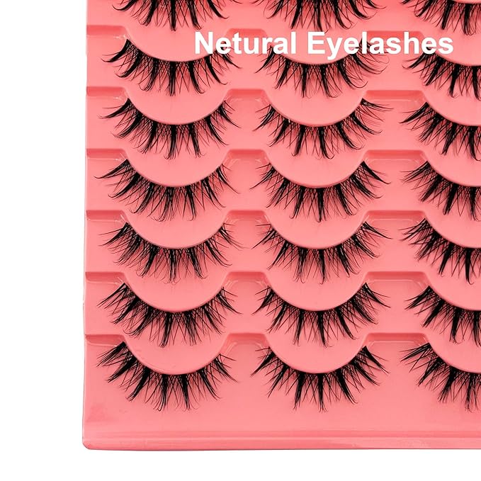 Manga Lashes Yasnai Wispy Natural Look Lashes Anime False Eyelashes Cat Eye Volume Lashes Fake Lashes 13mm Spiky Korean Japanese Asian Cosplay 3D Eye Lashes 7 Pairs Pack