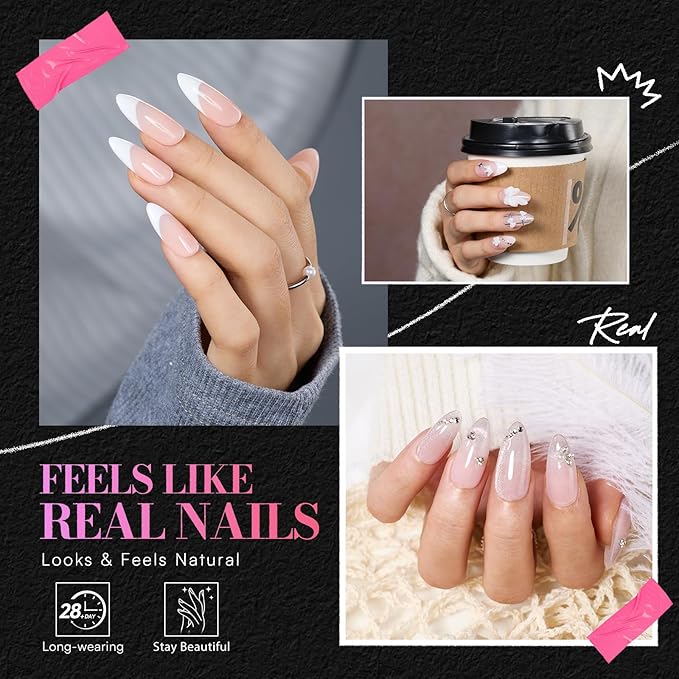 Makartt Medium Almond Nail Tips: 240PCS, 15 Sizes, Half Matte, Clear Fake Nails Stiletto Shapes - Full Cover Soft Acrylic Press On Nail Extensions for Flat Natural Nail Beds Salon and Home DIY