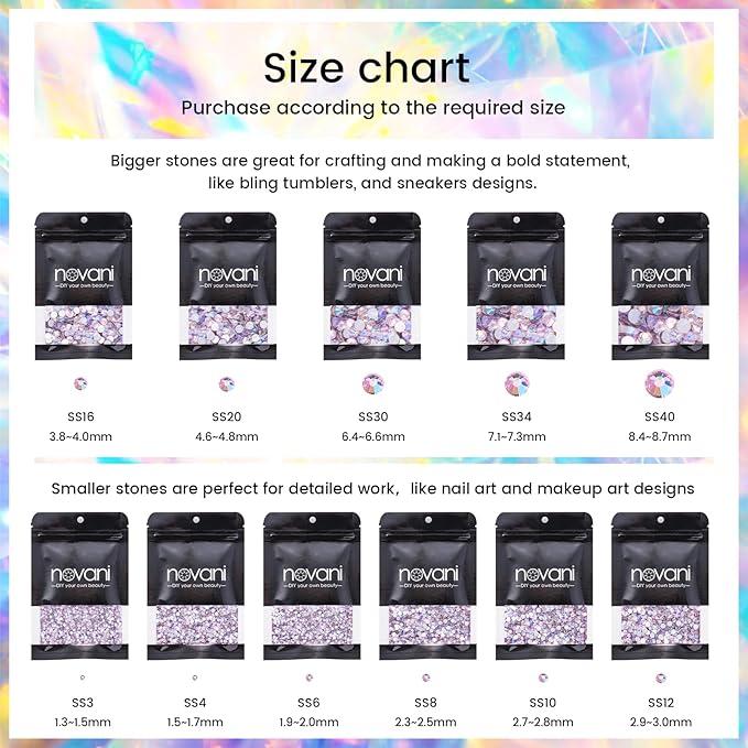 Novani Pink AB Rhinestones Glass Rhinestone for Crafts Flatback Crystals Gems and Rhinestones for Nails Art Makeup Face Clothes Shoes Decoration DIY(SS16, 1440pcs, Pink AB)