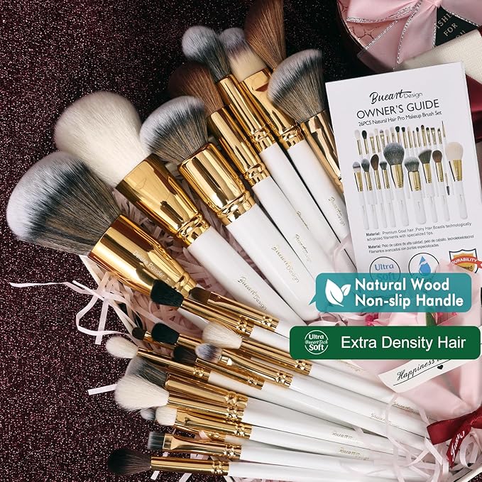 Professional Makeup Brushes Set Premium Quality Goat Hair Synthetic Fiber Powder Foundation Highlight Concealer Eyeshadow Blending By Bueart Design