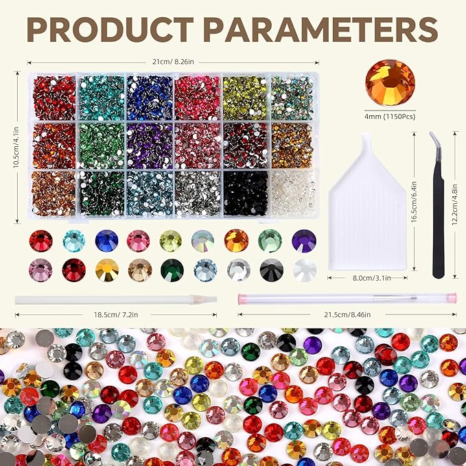 20454Pcs 4mm Mixed Color Flatback Rhinestones Kit for Nail Crafts DIY Decoration Non-hotfix Resin Round Shape Crystal