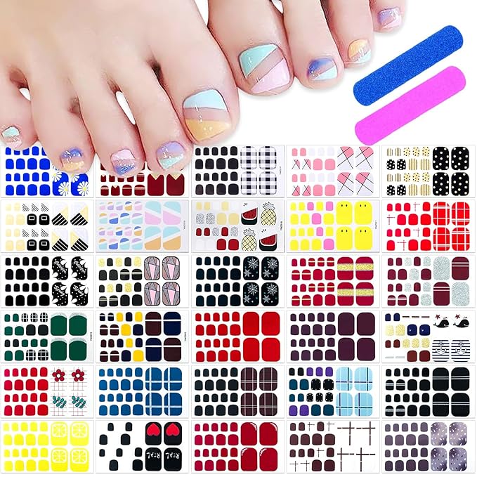 660 Pieces 30 Sheets Toes Nail Polish Strips Glitter Gel Nail Stickers Full Nail Wraps Self Adhesive Nail Polish Stickers for Women Girls Nails Art Accessories with File