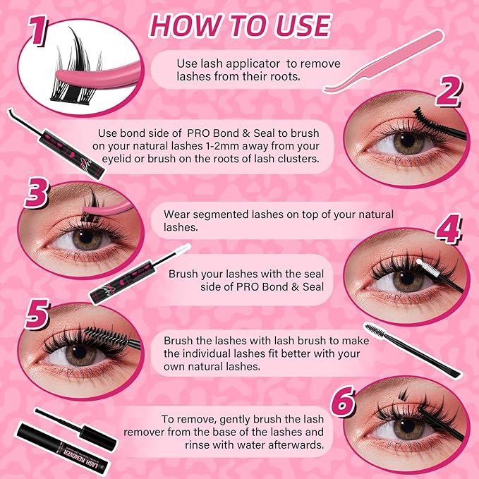PROLASHBEAUTY Manga Lash Clusters Kit Anime Lash Clusters Volume Fairy Ultra-Thin Band Spike Lashes with Lash Bond and Seal Applictor Remover (Anime,10-18mix)