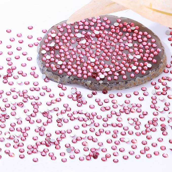 Meibite Rose Flatback Rhinestones, Glass Rhinestones for Nail Art and Craft, Glue Fix, Loose Crystal Gemstones(Rose, SS6, 2880pcs, 1.9-2.0mm)