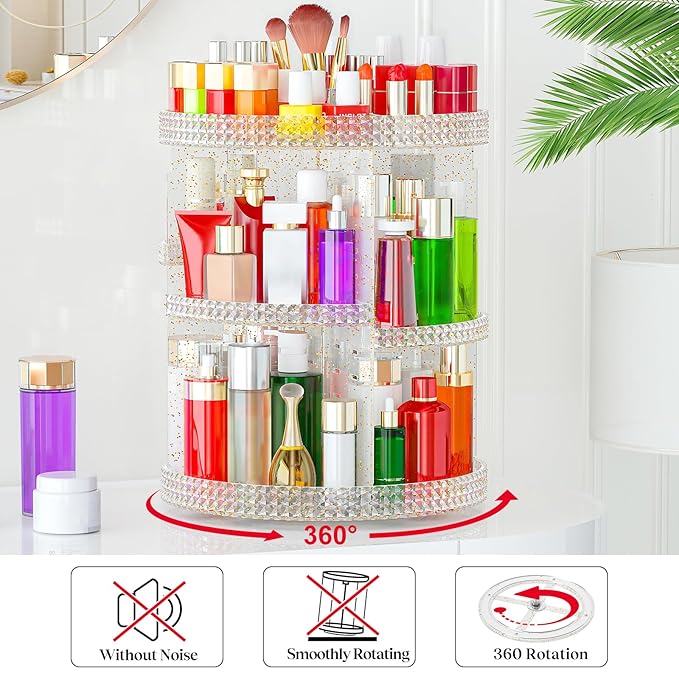 Awenia Makeup Organizer 360-Degree Rotating, Adjustable Makeup Storage, 7 Layers Large Capacity Cosmetic Storage Unit, Fits Different Types of Cosmetics and Accessories, Plus Size(Glitter)