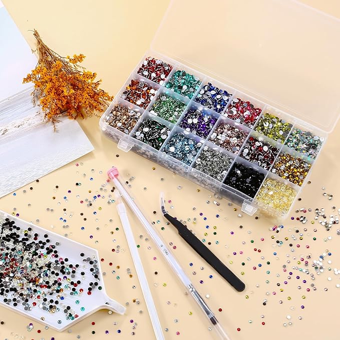 10588Pcs 5mm Mixed Color Flatback Rhinestones Kit for Nail Crafts DIY Decoration Non-hotfix Resin Round Shape Crystal
