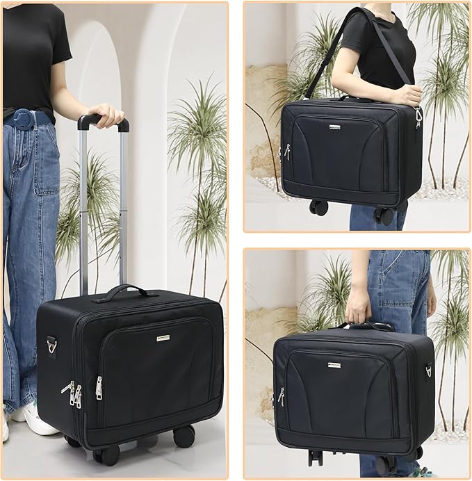 Relavel Extra Large Makeup Case Rolling Travel Train Case with 360° Spinner Wheels, 3 Layer with Insulation Compartment & Four Clear Storage Bags, Professional Makeup Artist Bag Set, Black