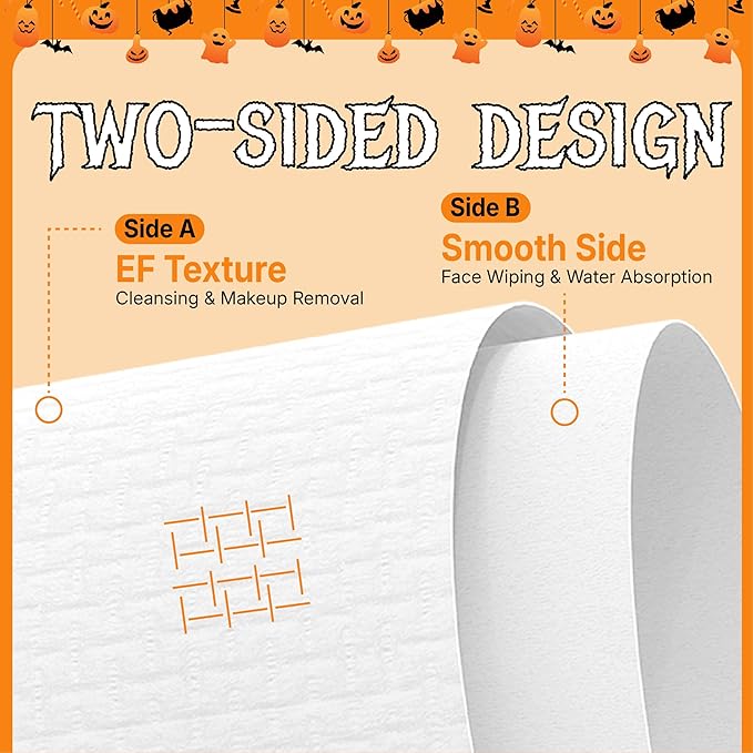 Serenorch Disposable Face Towels for Halloween, 10" x 12" Halloween Gifts for Sensitive Skin, Extra Soft Makeup Remover Dry Wipes, 50 Count
