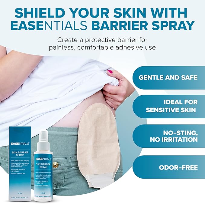 Quick-Drying, Low-Residue Ostomy Barrier Spray – Ideal for Sensitive Skin - Spray-On Silicone Skin Prep for Pain-Free Application and Removal of Ostomy Pouches and Bandages