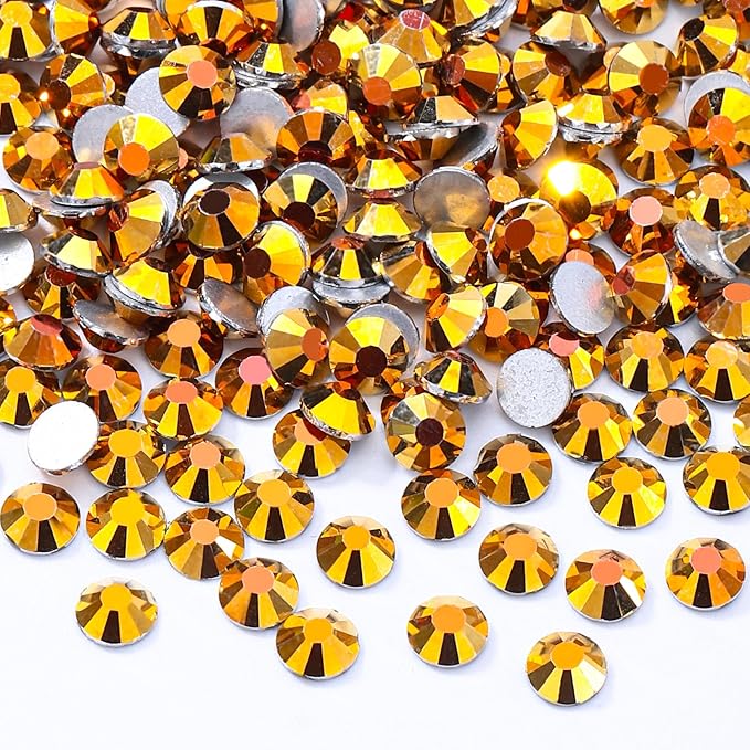 Meibite Gold Flatback Rhinestones, Glass Rhinestones for Nail Art and Craft, Glue Fix, Loose Crystal Gemstones(Gold, SS30, 576pcs, 6.4-6.6mm)