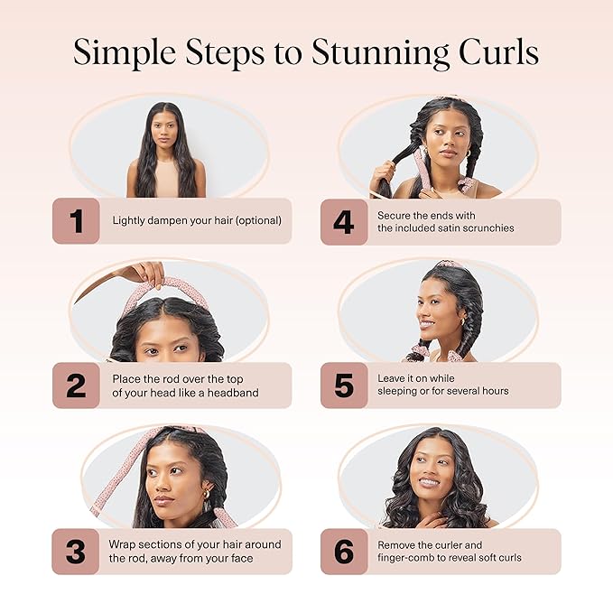Kitsch Satin Heatless Curling Set – Heatless Curls Overnight with 34" Hair Curler & 2 Satin Scrunchies – Comfortable Hair Curlers to Sleep In for Frizz-Free, No Heat Damage Styling - Micro Dot