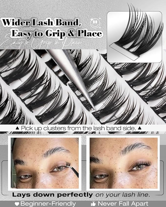 Flaunt Cluster Lashes Short 8-14MM Eyelash Clusters Wispy Lash Clusters Ultra-Dense Cluster Eyelash Extensions CD-Curly Wet Look Individual Lashes 110PCS Natural Clusters