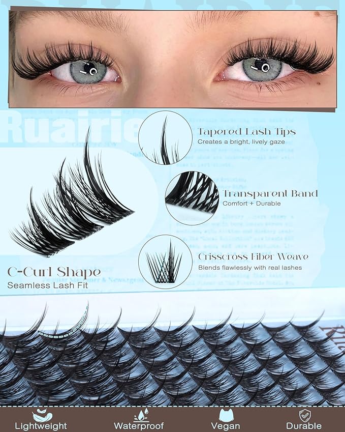 Manga Lash Clusters Natural 10-14mm Eyelash Clusters Wispy Cluster Eyelash Extensions Spiky Lashes Clusters Anime Eyelashes Clusters Fox Eye Cluster Lashes C-Curly DIY Lash Extension by Ruairie