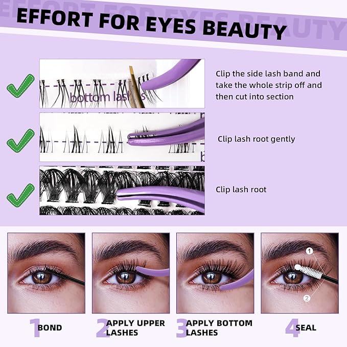 B&Qaugen Lash Clusters with Bottom Lashes 10-18mm 50D D Curl Individual Lashes Cluster Eyelash Clusters Wispy with 2 Styles Bottom Lash Extension DIY Lash Extensions at Home (50D-D-MIX10-18)