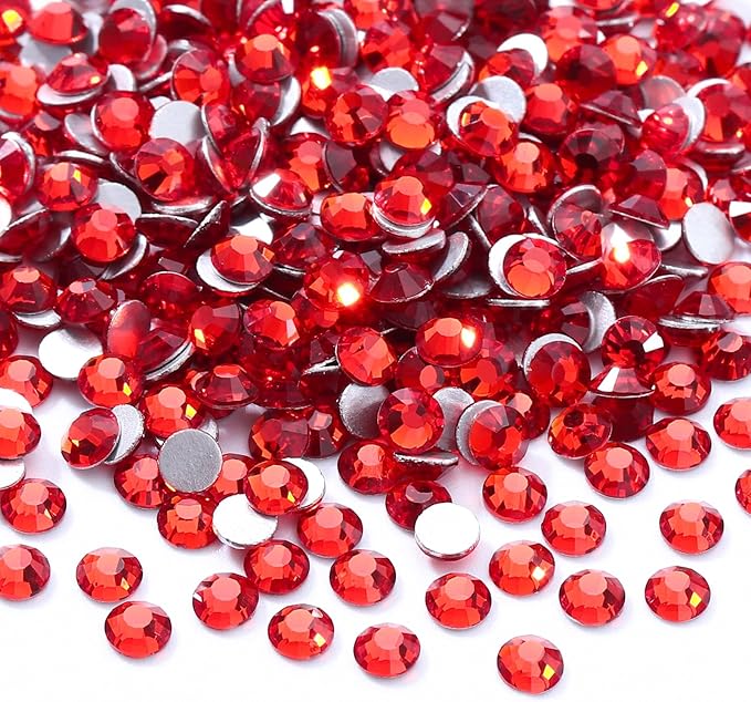 Meibite Red Flatback Rhinestones, Glass Rhinestones for Nail Art and Craft, Glue Fix, Loose Crystal Gemstones(Red, SS4, 2880pcs, 1.5-1.7mm)
