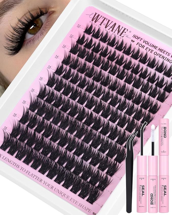 Wtavne Lash Clusters Kit Manga Eyelash Clusters Kit Wispy Lash Clusters with Spikes Volume Cluster Eyelash Extensions 12-20mm Individual Lashes Extensions Kit Anime False Eyelashes Kit Lash Bond Seal