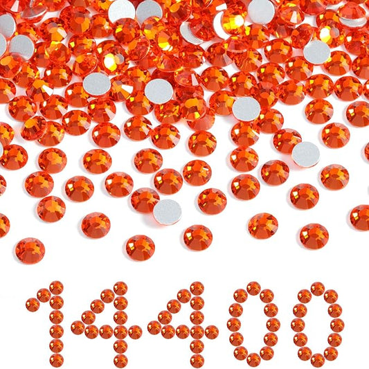Beadsland Flatback Rhinestones Bulk,14400pcs Orange Rhinestones for Nails Crafts Clothes DIY Decoration, Hyacinth/Orange, SS6, 1.9-2.1mm