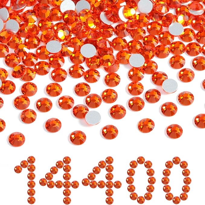 Beadsland Flatback Rhinestones Bulk,14400pcs Orange Rhinestones for Nails Crafts Clothes DIY Decoration, Hyacinth/Orange, SS10, 2.7-2.9mm