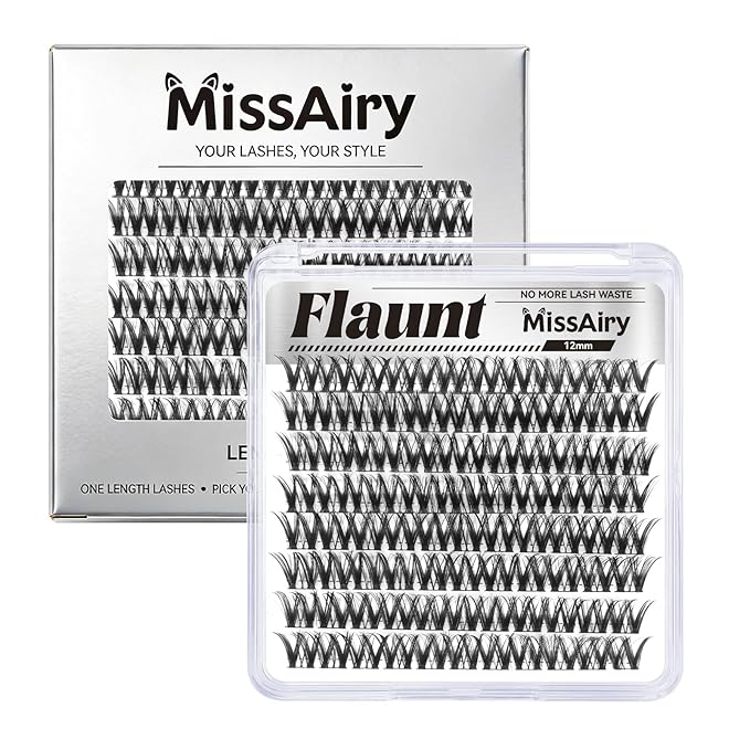 MissAiry Flaunt Lash Clusters LengthLock Eyelash Cluster Short Lash Cluster 12MM Wispy Lash Clusters Flora Cluster Lashes D Curly Eyelash Extensions Wet Look Eyelashes Clusters Wispy(Flaunt 12MM)
