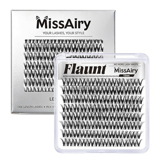MissAiry Flaunt Lash Clusters LengthLock Eyelash Cluster Short Lash Cluster 12MM Wispy Lash Clusters Flora Cluster Lashes D Curly Eyelash Extensions Wet Look Eyelashes Clusters Wispy(Flaunt 12MM)