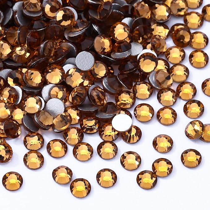 Meibite Topaz Flatback Rhinestones, Glass Rhinestones for Nail Art and Craft, Glue Fix, Loose Crystal Gemstones(Topaz, SS12, 1440pcs, 2.9-3.0mm)