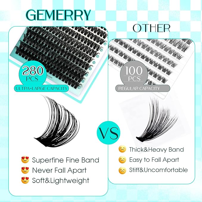 Eyelash Clusters Fluffy Lash Clusters Thick 280pcs Cluster Eyelash Extensions DIY At Home Individual Lashes Cluster Lashes by GEMERRY（100P-8-16mm)