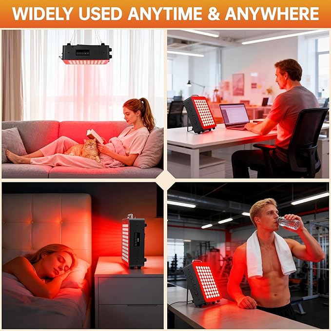 Red Light Therapy for Body, 4 Chip Infrared Light Therapy Panel with Near-Infrared Light 630nm 660nm 850nm 940nm, 138W High Power 60 LED Red Infrared Light Device, Includes Hanging Kit & Handle,Black