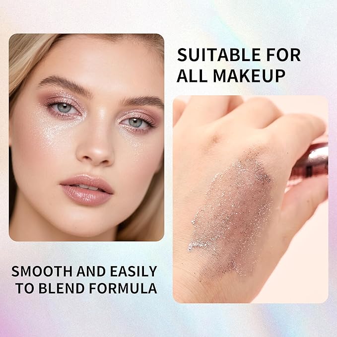 QIC Liquid Glitter Eyeshadow, Metallic & Shimmer Finish, Long Lasting, Non-Creasing, Smudge-proof, Lightweight Formula Liquid Eyeshadow for All Skin Tones, Buildable Color (07 Pink Crystal)