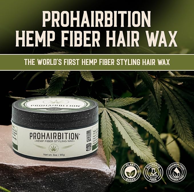 PROHAIRBITION Hemp Fiber Hair Wax Strong Hold Matte Finish – Non-Greasy and Long Lasting Hemp Infused Styling Wax for Healthier Hair- No Paraben Vegan Friendly Formula in Sustainable Packaging