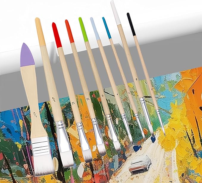 CPLAGYUEWZ Paint Brushes Set, 1 Pack 9 Pcs Round-Pointed Tip Nylon Hair Artist Acrylic Paint Brushes for Acrylic Painting Oil Watercolor, Face Nail Art, Canvas, Miniature Detailing & Rock Painting