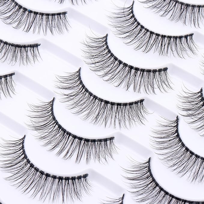 False Eyelashes 20 Pairs Wispy Lashes Faux Mink Lashes 14mm 3D Fluffy Cat Eye Lashes （style 20-063)