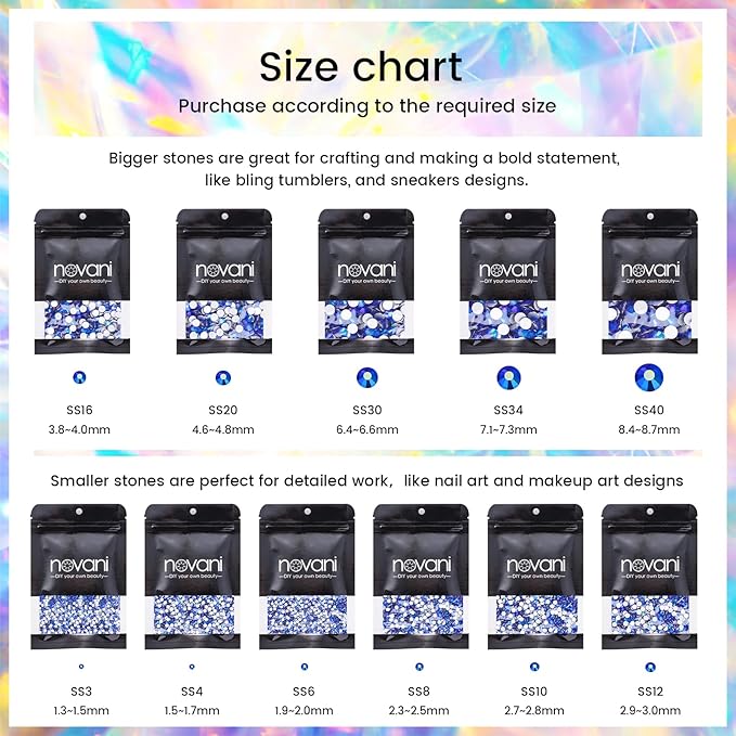 Rhinestones Crystals Rhinestones for Crafts Nail Rhinestones Glass Flatback Nail Gems and Rhinestones for Nails Art Makeup Bags Shoes Decoration DIY(SS8,1440pcs,Sapphire AB)