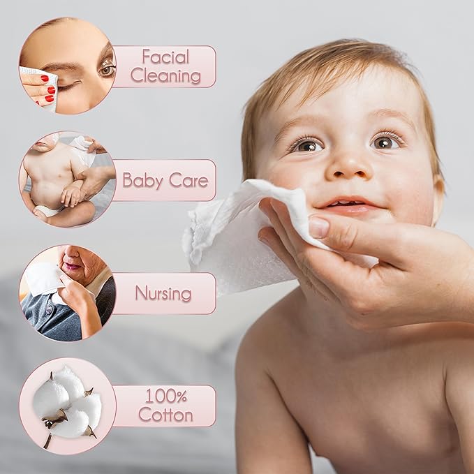 WOWOTEX 100% Cotton Disposable Face Towel 50 Count 10x12 Inch | Biodegradable Thick Soft One Time Use Dry Wipes for Sensitive Skin, Baby Care, Facial Cleaning, Makeup Removal