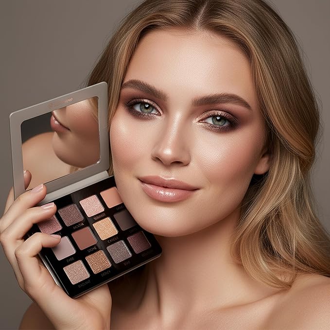 Lamora Attraction Eyeshadow Palette - 12 Soft Brown Shadows, Multi-Use Eye Makeup Palette with Matte & Shimmer Finishes, Ultra-Blendable Everyday Neutrals, Long-lasting Wear, Travel Makeup with Mirror