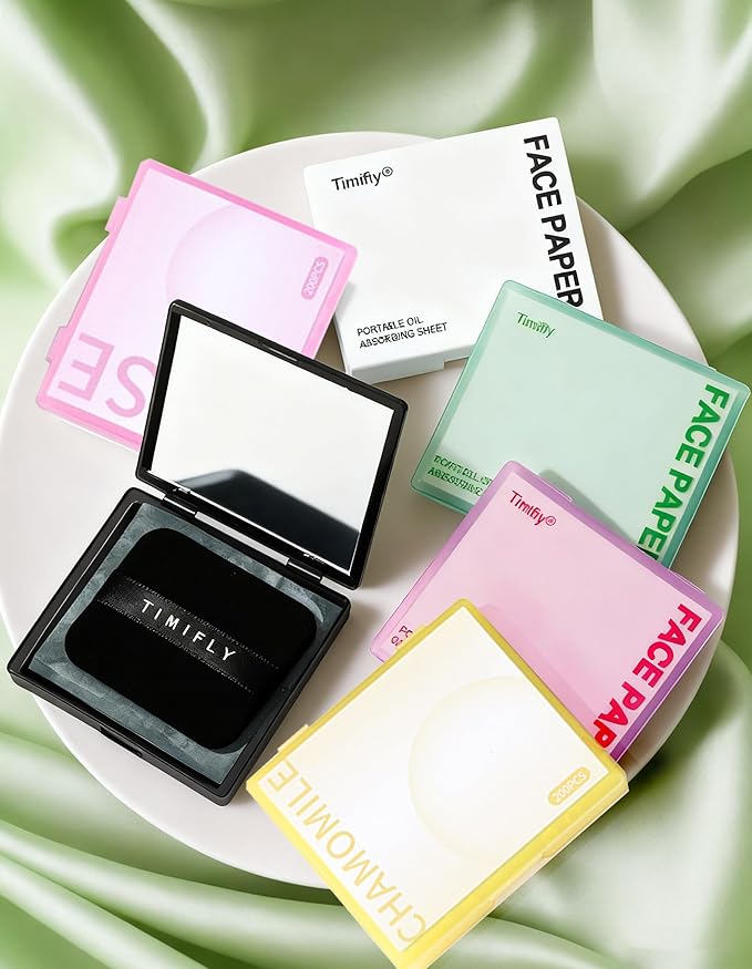 Okerker Rose Oil Blotting Paper - 200 Sheets w/Mirror, Puff & Refills, Absorbs Excess Face Oil, Controls Shine, Saves Makeup, The On-the-Go Essential for a Flawless, Matte Finish All Day