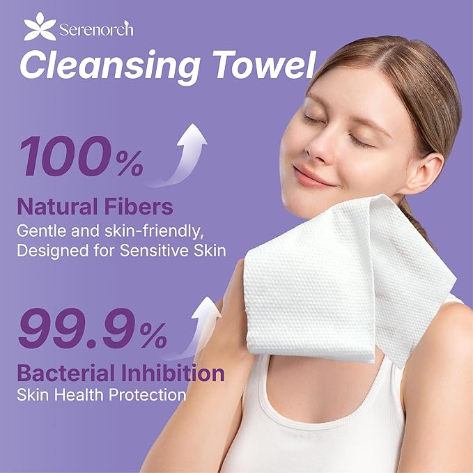 Serenorch Disposable Face Towels, 10" x 12" Pearl Texture, Lint Free Ultra Thick Face Towelettes for Sensitive Skin, Extra Soft Makeup Remover Skincare Dry Wipes, 150 Count