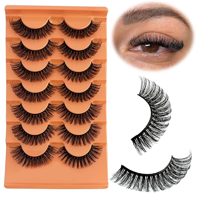 YASNAI Short Lashes Natural Look D Curl Eyelashes that Look Like Extensions Strip False Thick Volume Lash Pack 8-14mm Full 7 Pair Fluffy Wispy Cat Eye Mega Double Stacked Eyelash Small Fake Lashes