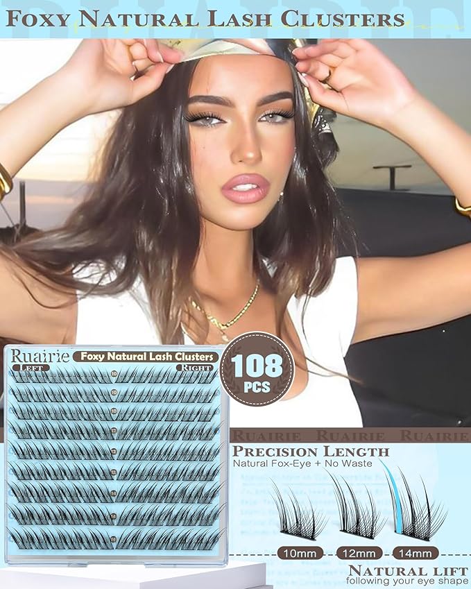 Fox Eye Lash Clusters Natural Eyelash Clusters 10-14mm Wispy Lashes Clusters Spiky Cluster Eyelash Extensions Fairy Cluster Lashes Daily Wear Eyelashes Clusters Hooded Eye DIY Lash Extension