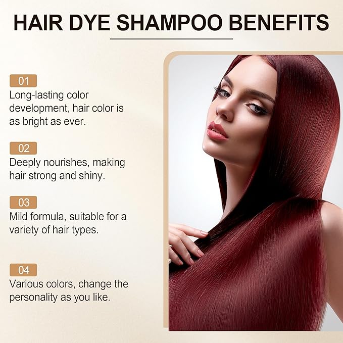 Red Hair Dye Shampoo - Bold Red Hair Dye Shampoowith Botanical Ingredients for Radiant Color and Healthy-Looking Hair