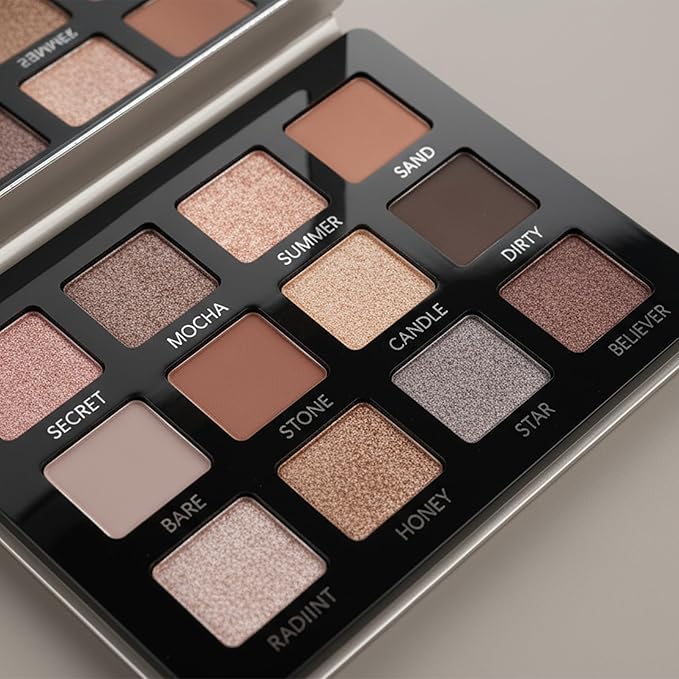 Lamora Attraction Eyeshadow Palette - 12 Soft Brown Shadows, Multi-Use Eye Makeup Palette with Matte & Shimmer Finishes, Ultra-Blendable Everyday Neutrals, Long-lasting Wear, Travel Makeup with Mirror