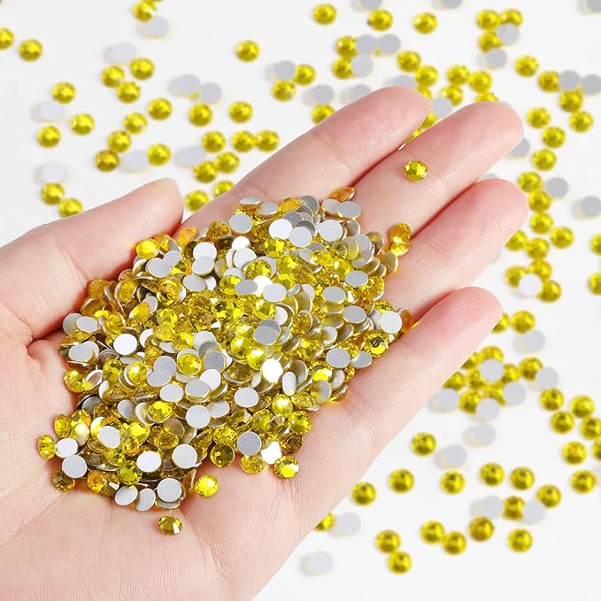 BEADSLAND Flatback Rhinestones Bulk,14400pcs Yellow Rhinestones for Nails Crafts Clothes DIY Decoration, Citrine/Lemon Yellow, SS20, 4.6-4.8mm