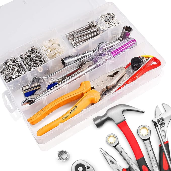 Exptolii 18 Grids Plastic Organizer Box with Dividers, Clear Compartment Container Storage for Beads Crafts Jewelry Fishing Tackles, Size 7.9 x 6.2 x 1.2 in