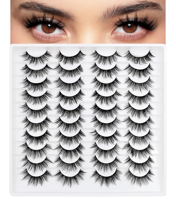 False Eyelashes 20 Pairs 16mm Long Lashes Manga Volume Look Wispy Lashes Faux Mink Lashes 3D Fluffy Cat Eye Lashes （style 20-068)