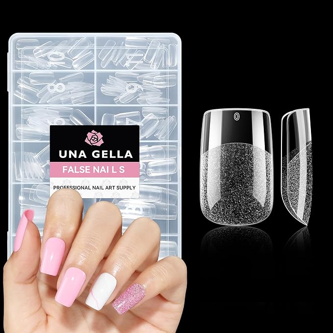 UNA GELLA Short Square Gel Nail Tips: 312pcs Square Fake Nails Pre-file Soft Gel Nails Tips for Full Cover Acrylic Nails False Nails12 Sizes Press on Nails for Nail Extensions Home DIY Salon