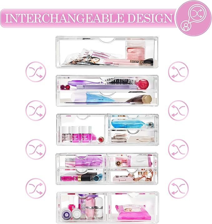 Sorbus Large Stackable Acrylic Drawers - 3 Clear Storage Drawers for Organizing Make up, Nail Polish, Hair Accessories, and Beauty Supplies - Makeup Organizer for Vanity, Bathroom Organizer Countertop