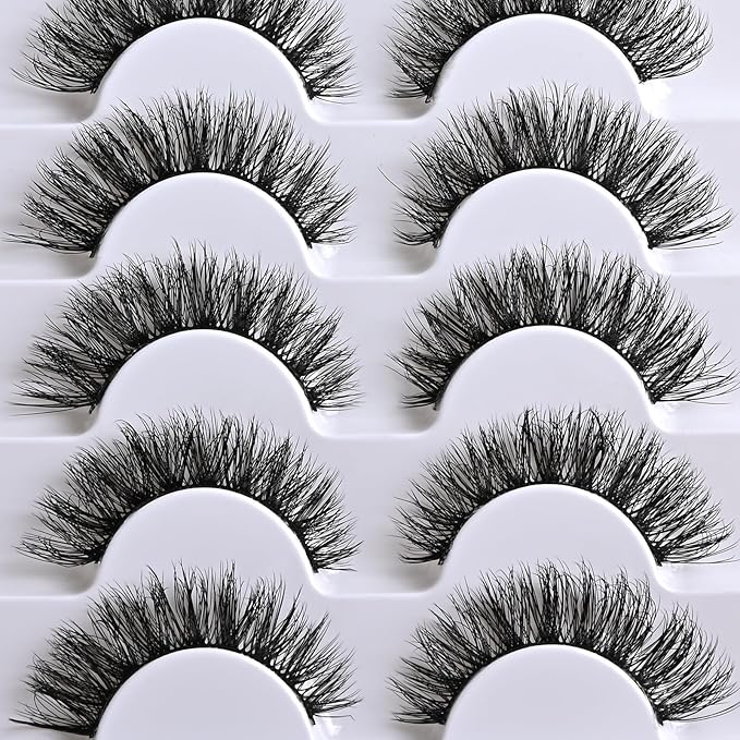 Lashes Wispy False Eyelashes Natural Cat Eye Strip Lash Fluffy Fake Lashes Strips Mink Eyelash Natural Looking Cateye Demi Wispies Eye Lashes Pack 7 Pairs Short Full Pestañas Postizas Set