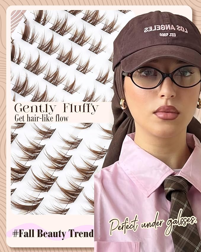 Cat Eye Lash Clusters Brown Eyelash Clusters Fox Eye Individual Lashes Extensions Spiky Cluster Eyelash Extensions Fairy Cluster Lashes Fluffy Anime DIY Lash Pack Pestañas Postizas (CC Curl, 96Pcs)