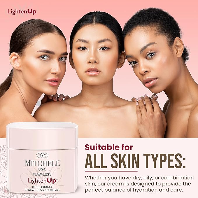 Lighten Up Flaw-Less Bright Boost Renewing Night Cream - 50g - Deeply Moisturizing, Evens Tone, Boosts Radiance, Smooths Texture - Brightening Face Cream For All Skin Types with Imperial Peony